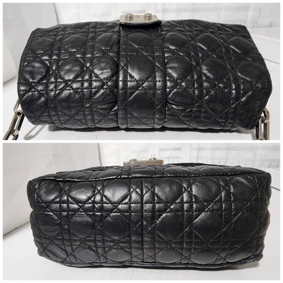 Authentic CHRISTIAN DIOR  Lambskin Cannage Medium New Lock Flap Shoulder Bag Bla - Picture 14 of 16